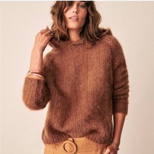 SEZANE Theodore Pullover Jumper Sweater Pointelle hooded camel mohair